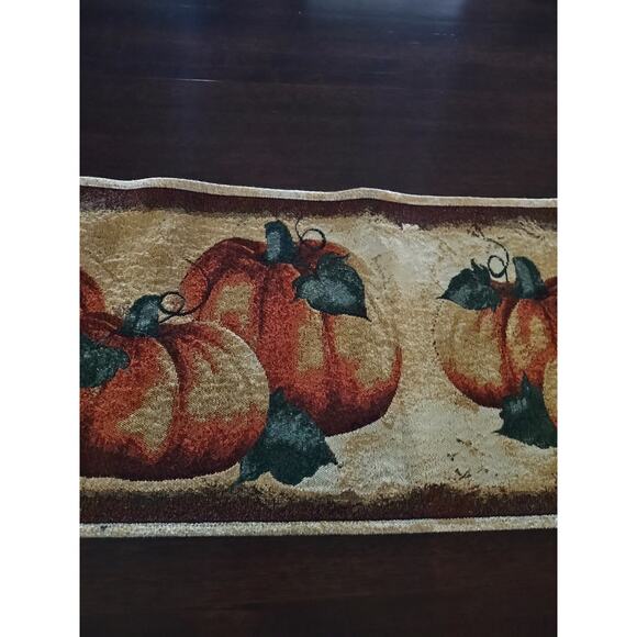 Vintage Tapestry Embroidered Halloween Fall Pumpkin table runner. 70" x 12" - Picture 6 of 10